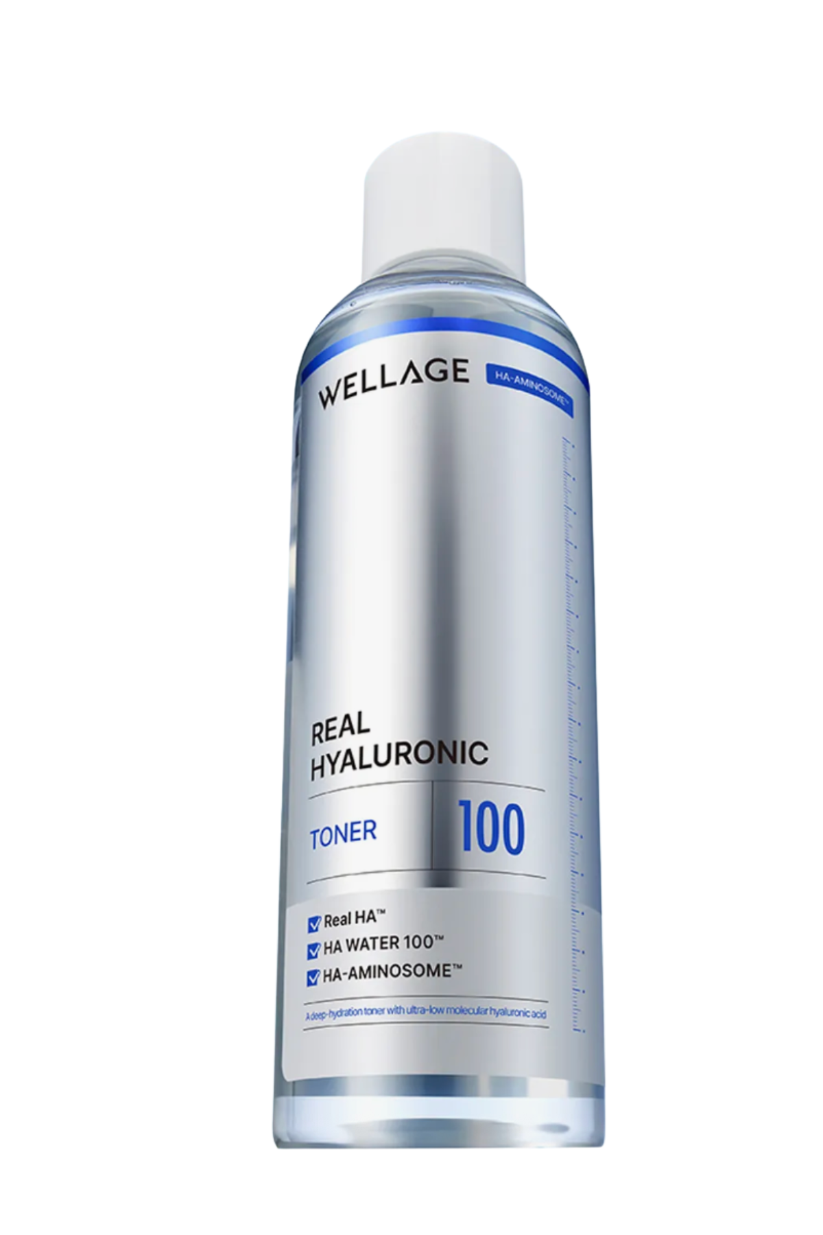 Wellage silver bottle with blue text