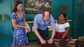 Catherine, Duchess of Cambridge and Prince William, Duke of Cambridge visit Che'il Mayan Chocolate Factory on March 20, 2022 in Indian Creek, Belize