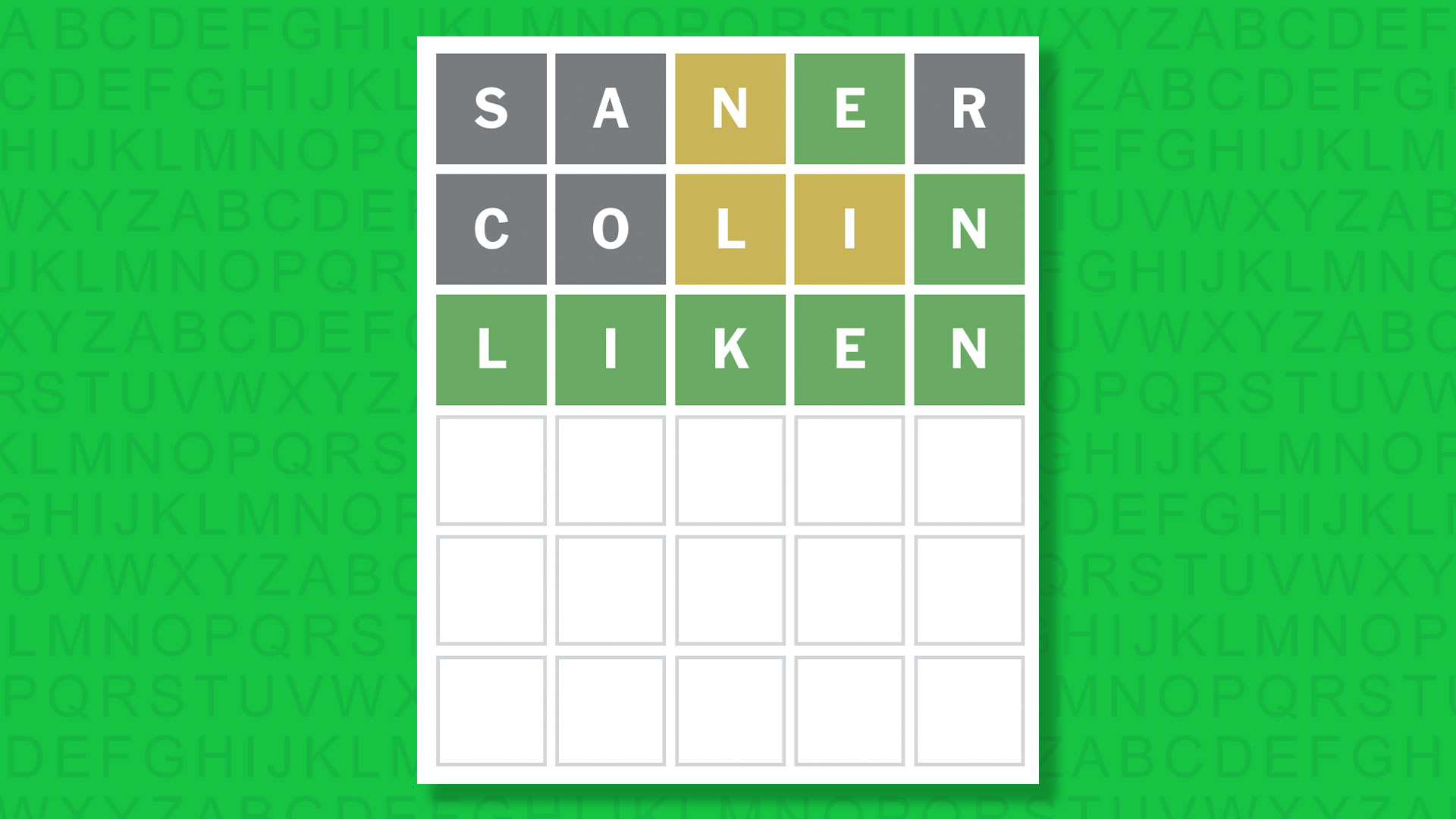 NYT Wordle answer for game 1782 on a green background