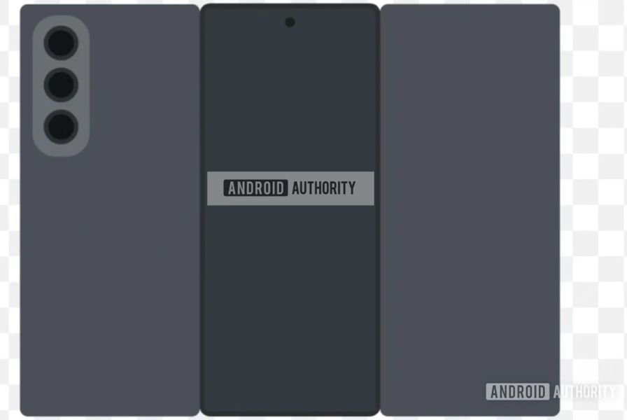 Samsung's expected tri-fold's rear panels, as leaked in a One UI 8 animation, showing a triple rear camera array and its cover display.