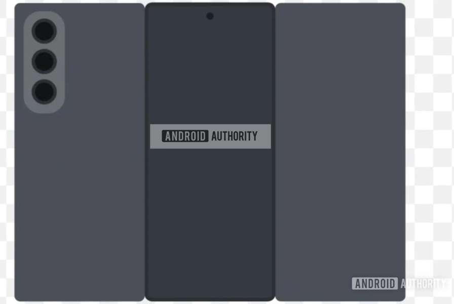 Samsung's expected tri-fold's rear panels, as leaked in a One UI 8 animation, showing a triple rear camera array and its cover display.