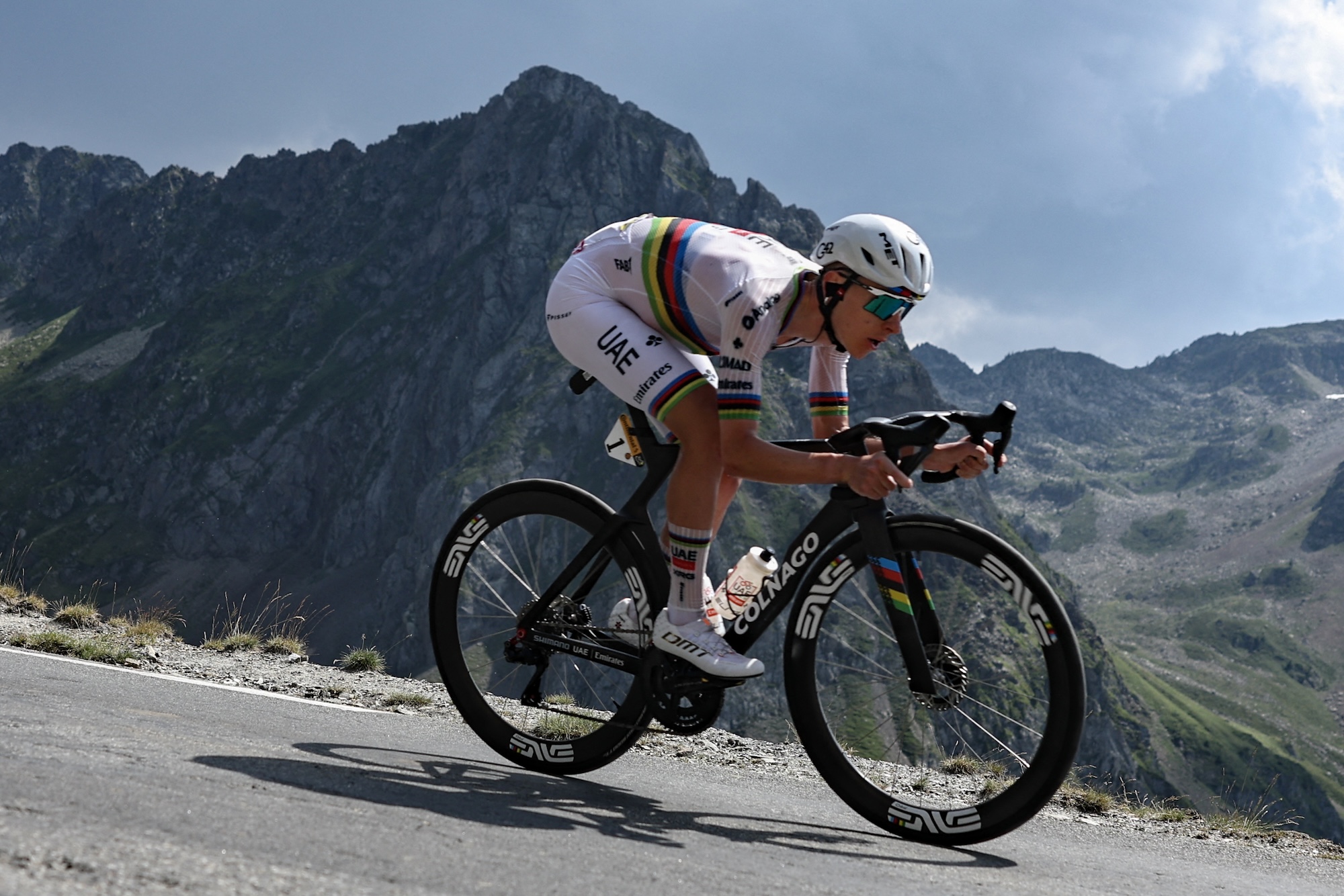 UAE Team Emirates - XRG's Tadej Pogačar rides the descent of the Col de Tourmalet on a solo breakaway on stage 6 of the Tour de France