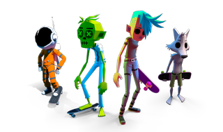 Group shot of characters in Pocket Skate.