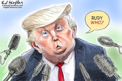 Political Cartoon U.S. Trump Press Rudy Who