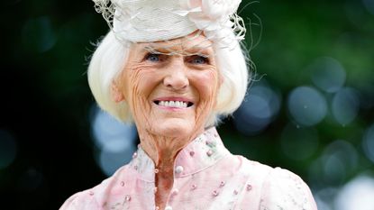 Dame Mary Berry attends day 2 'Derby Day' of the 2025 Epsom Derby Festival at Epsom Downs Racecourse on June 7, 2025 in Epsom, England. (Photo by Max Mumby/Indigo/Getty Images)
