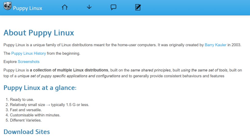 Puppy Linux website screenshot (February 2026).