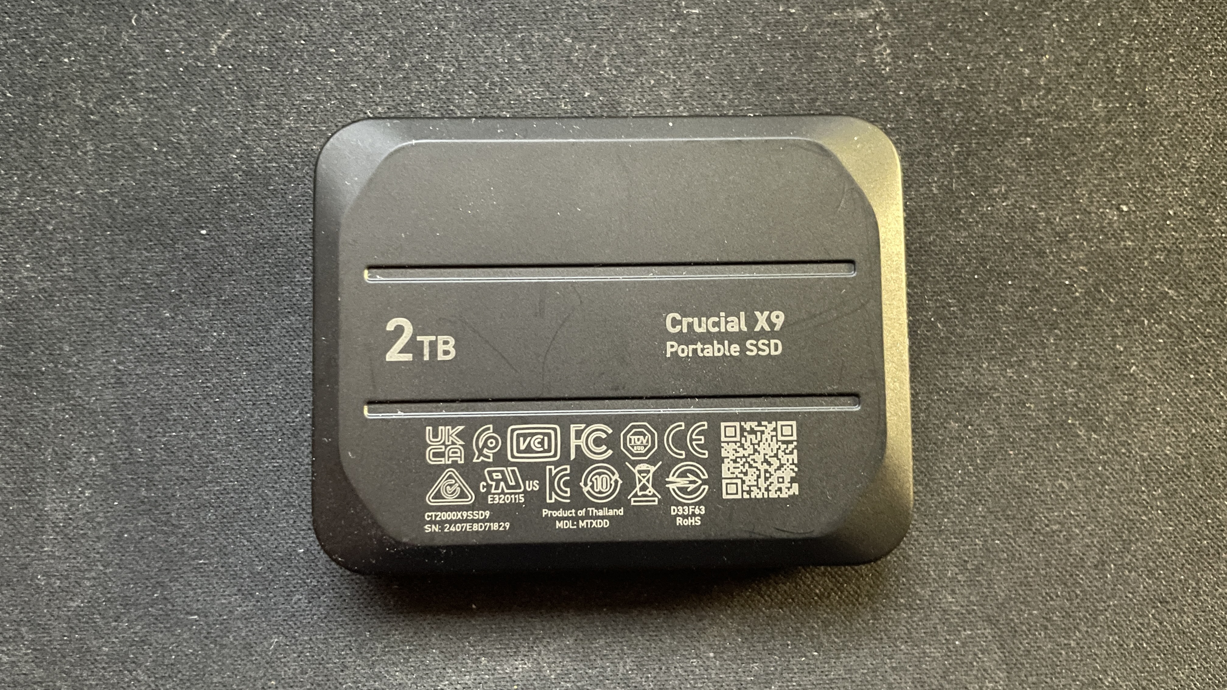 Crucial X9 external SSD underside view