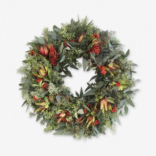 Christmas wreath with ecalyptus and berries