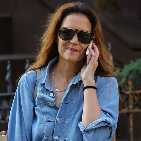 Katie Holmes pairs sweatpants with ballet flats in New York.