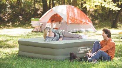 Best camping bed: Maxi Comfort Airbed Raised King in use near tent
