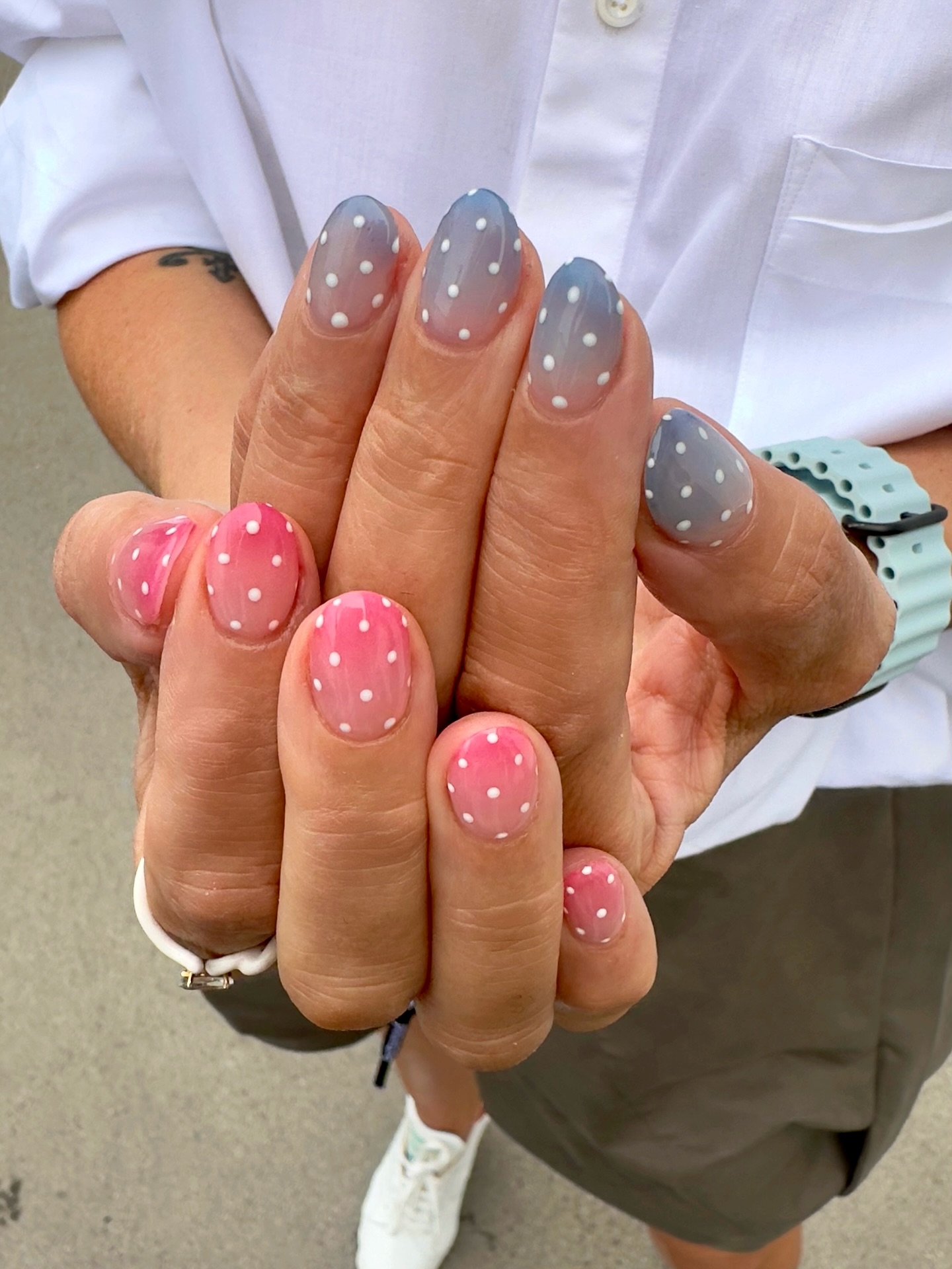 @nailsbymh baby pink nails polka dot