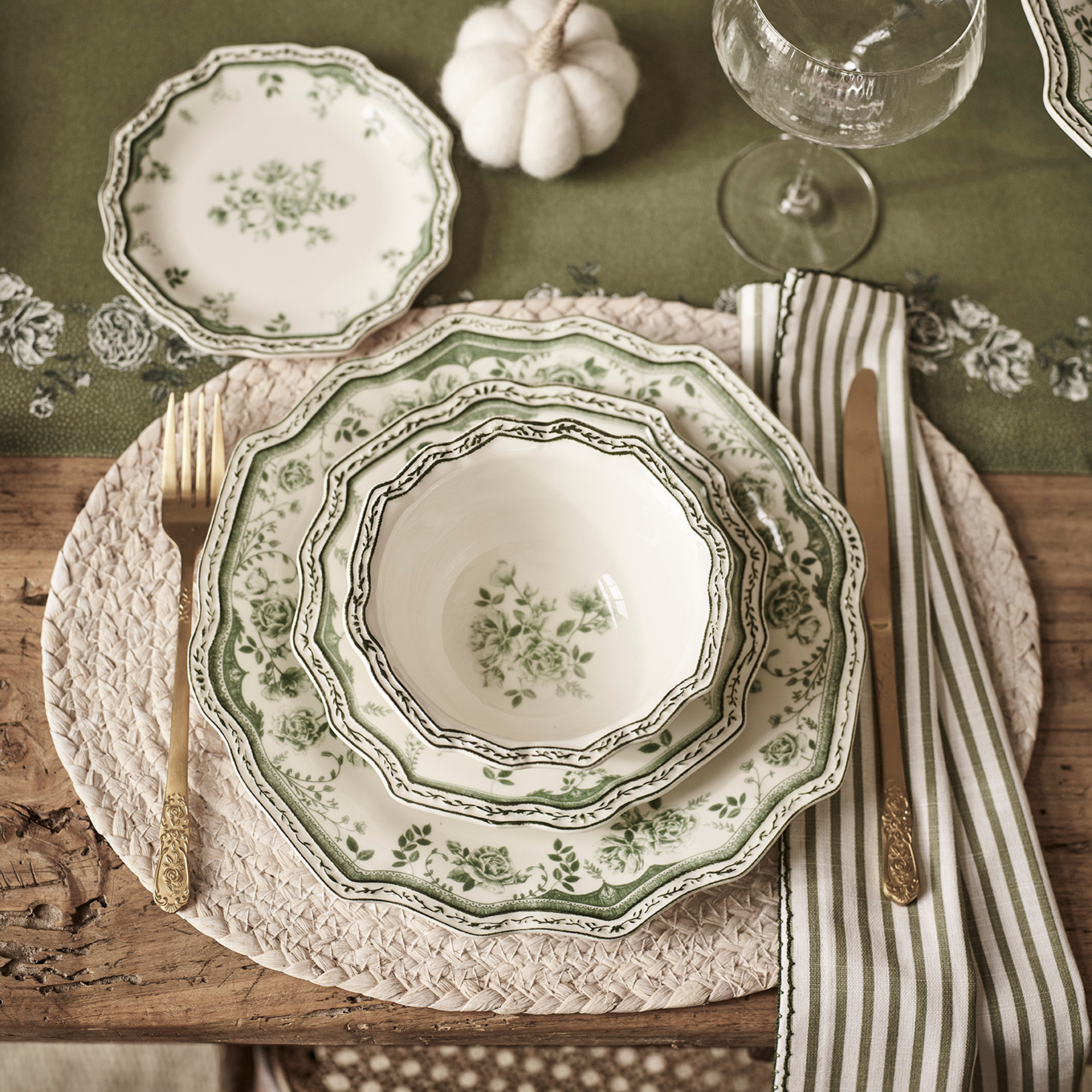 Stacey Solomon white and green floral tableware.