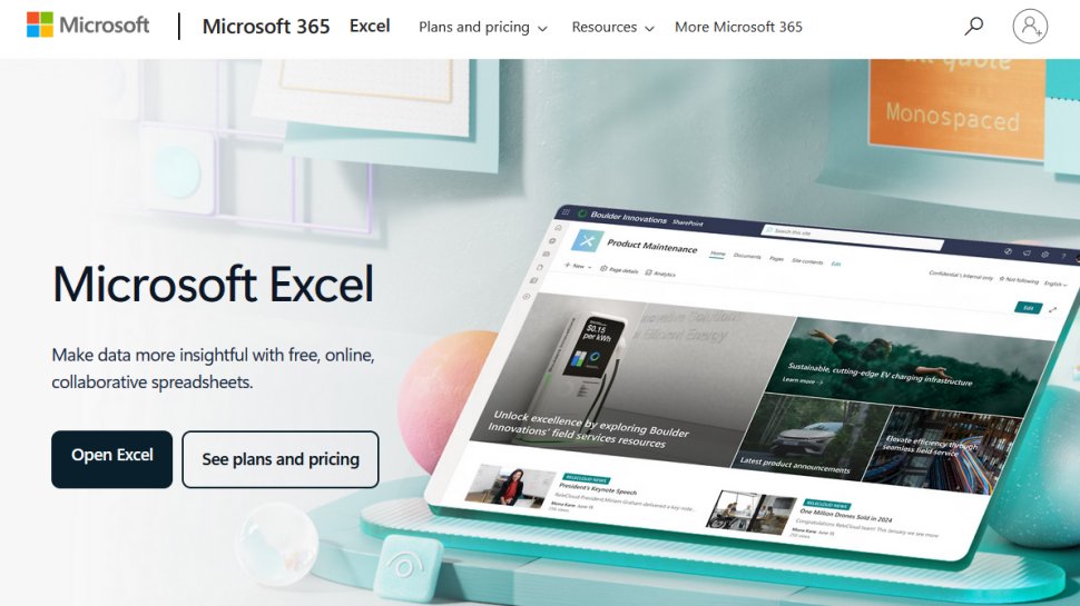 Microsoft Excel website screenshot (February 2026).