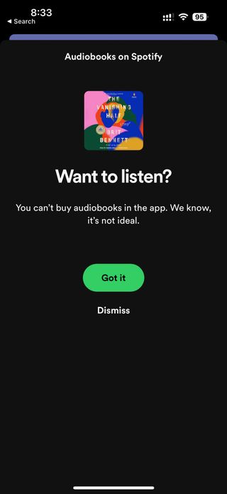Spotify audiobooks messagae