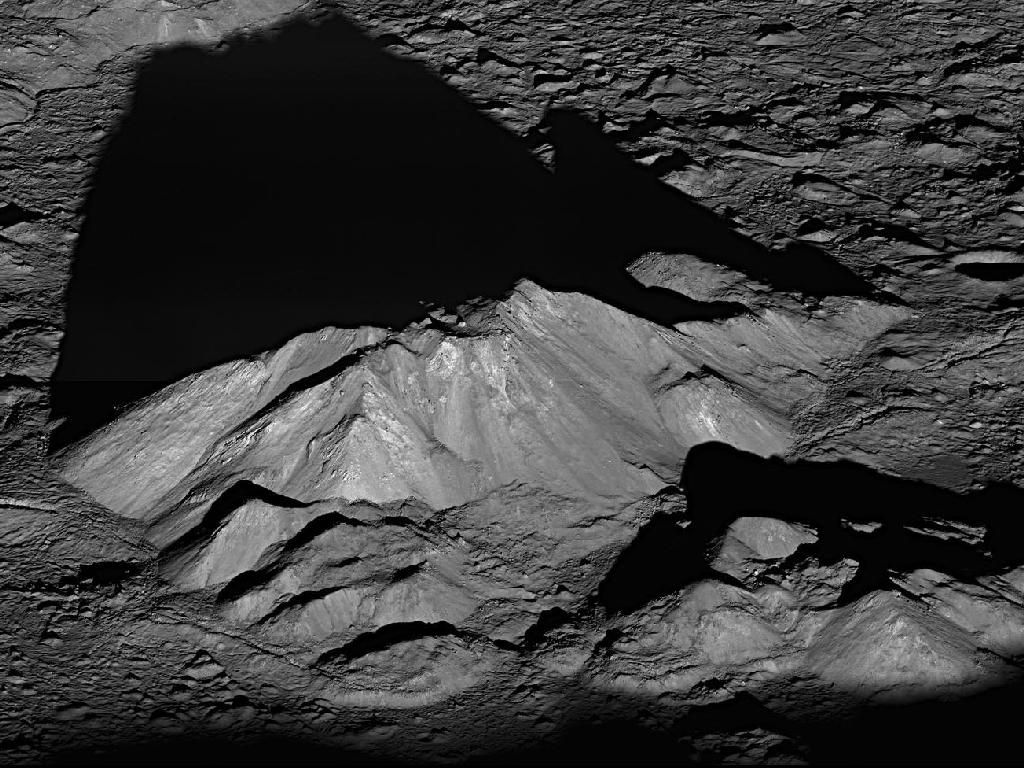 <b>Wednesday, July 6, 2011</b>: On June 10, 2011, NASA's Lunar Reconnaissance Orbiter angled its orbit 65&deg; to the west, allowing the spacecraft's cameras to capture a sunrise view of the moon's Tycho crater. Tycho is located at 43.37&deg;S, 348.68&deg;E, and is about 51 miles (82 kilometers) in diameter. The summit of the central peak is 1.24 miles (2 kilometers) above the crater floor. The distance from Tycho's floor to its rim is about 2.92 miles (4.7 kilometers). Tycho crater's central peak complex, shown here, is about 9.3 miles (15 km) wide, left to right (southeast to northwest in this view).<br /><br />&mdash;Tom Chao