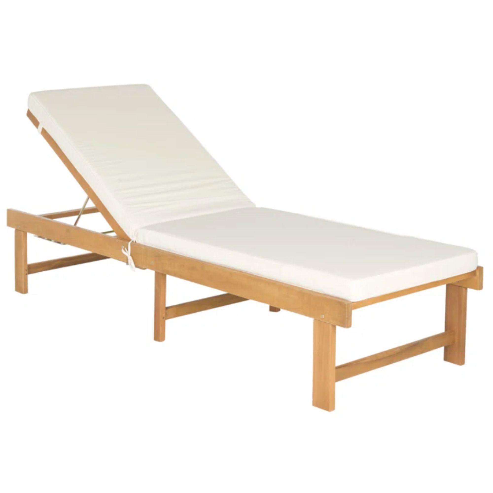 Matheny Outdoor Acacia Wood Chaise Lounge, Cushion Included