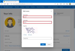 Windows 10 change account name online