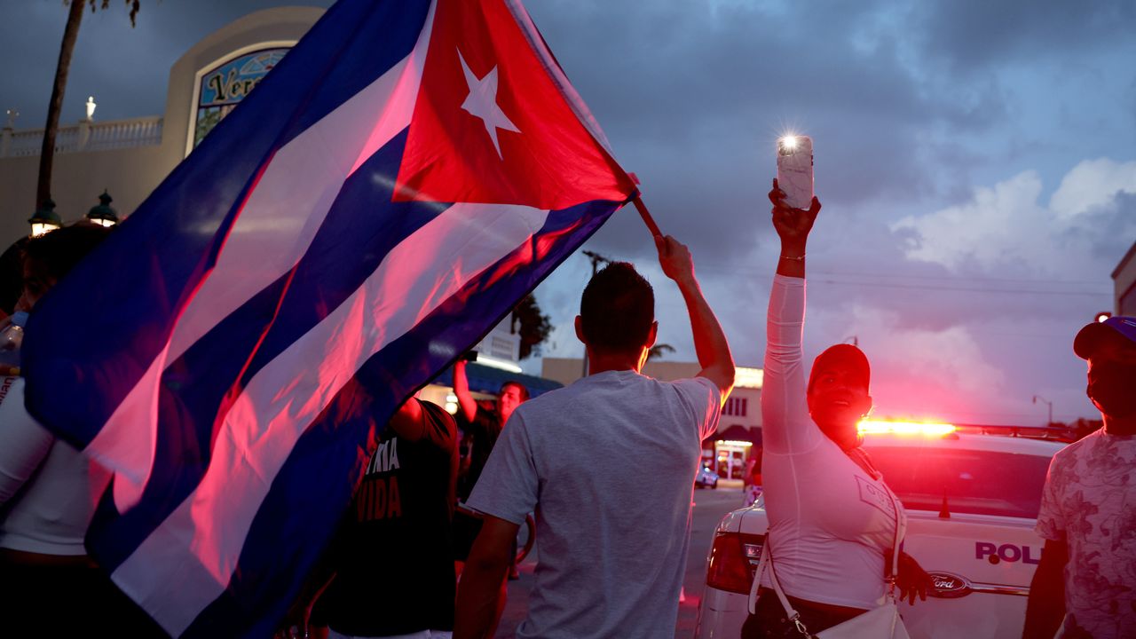 Protesters gather in Miami, Florida in solidarity with Cubans