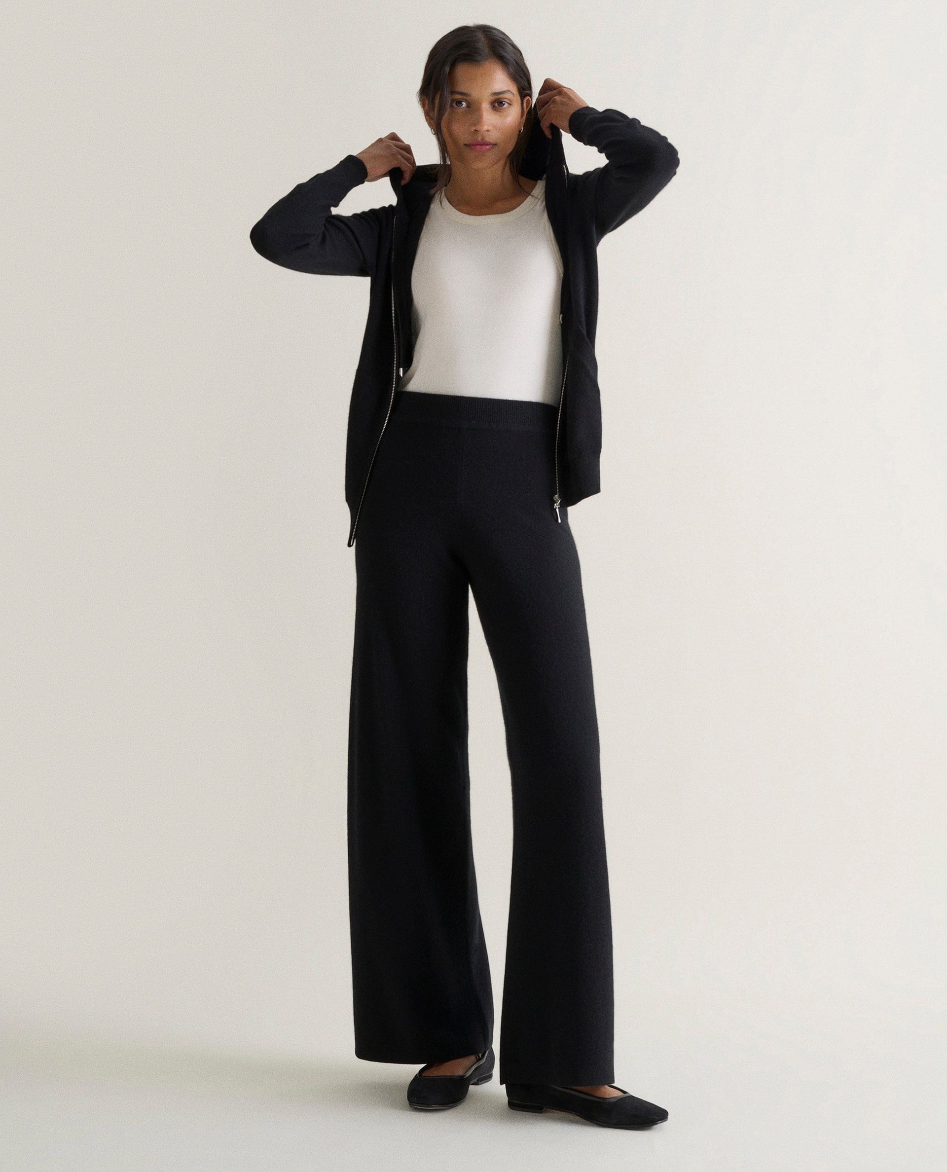 Women's Finest Cashmere Wide-Leg Trousers - Black - Xs / Black