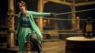 Mary Carr hangs off some ropes of a boxing ring in Disney&#039;s A Thousand Blows TV series