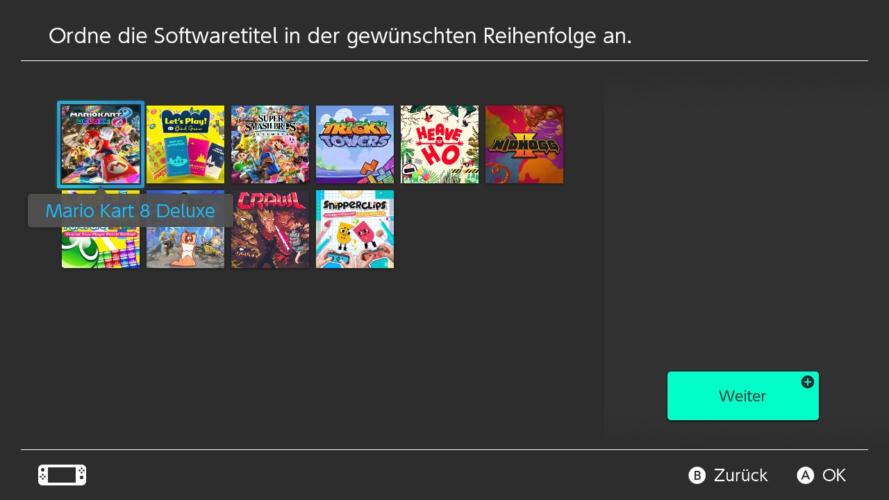 Screenshot der Ordner-Funktion der Nintendo Switch