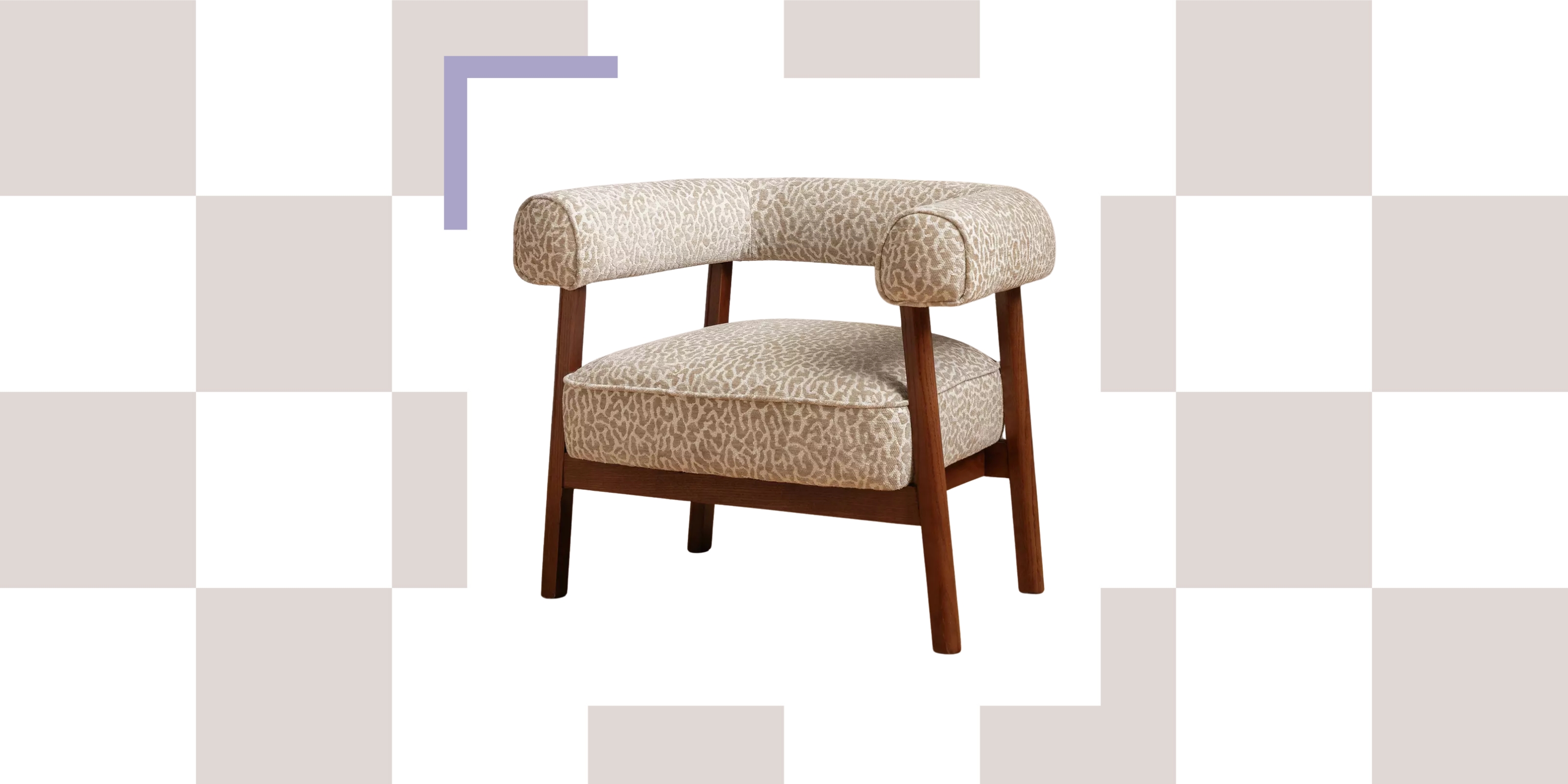 Image of cheetah print armchair on a light pink checkerboard background