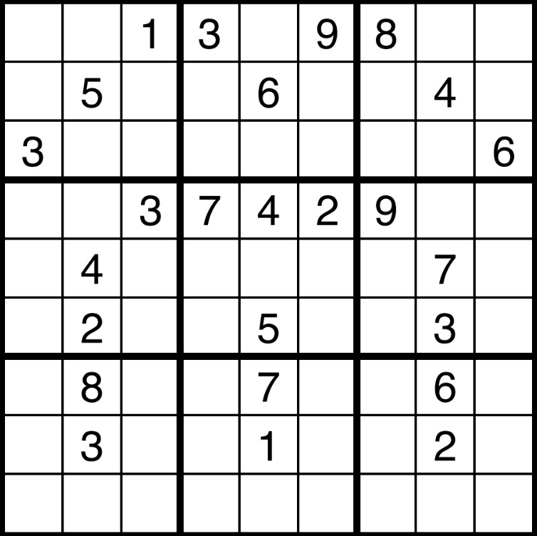 An unsolved sudoku.