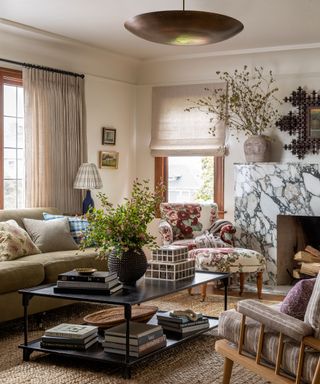 Neutral sitting room in 1920s Tudor revival house in Seattle