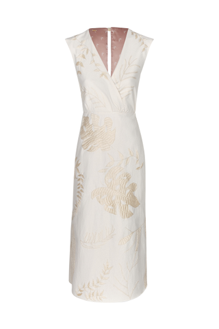 Gualanday Canvas Hand Embroidered Midi Dress / Ecru