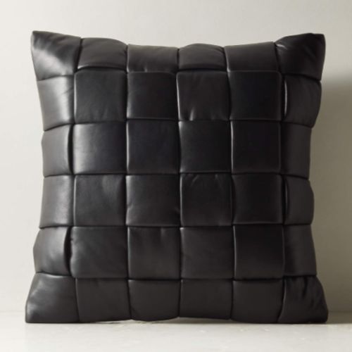 Jabas Black Woven Leather Throw Pillow