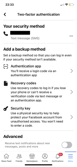 How to set up two-factor authentication on Facebook using a mobile app
