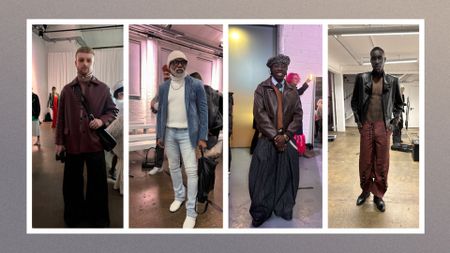 an image of four of the models and influencers from london fashion week showing off their outfits 