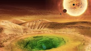 Artist's visualization of what a distant, alien planet could look like. What are the chances it develops intelligent life?