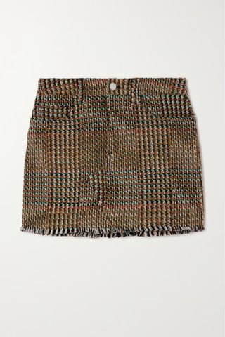 Stella McCartney Frayed Checked Wool-Blend Tweed Miniskirt