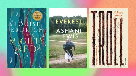A montage of some of the best books of 2024, including the book jackets of The Might Red by Louise Erdich, Everest by Ashani Lewis and Troll