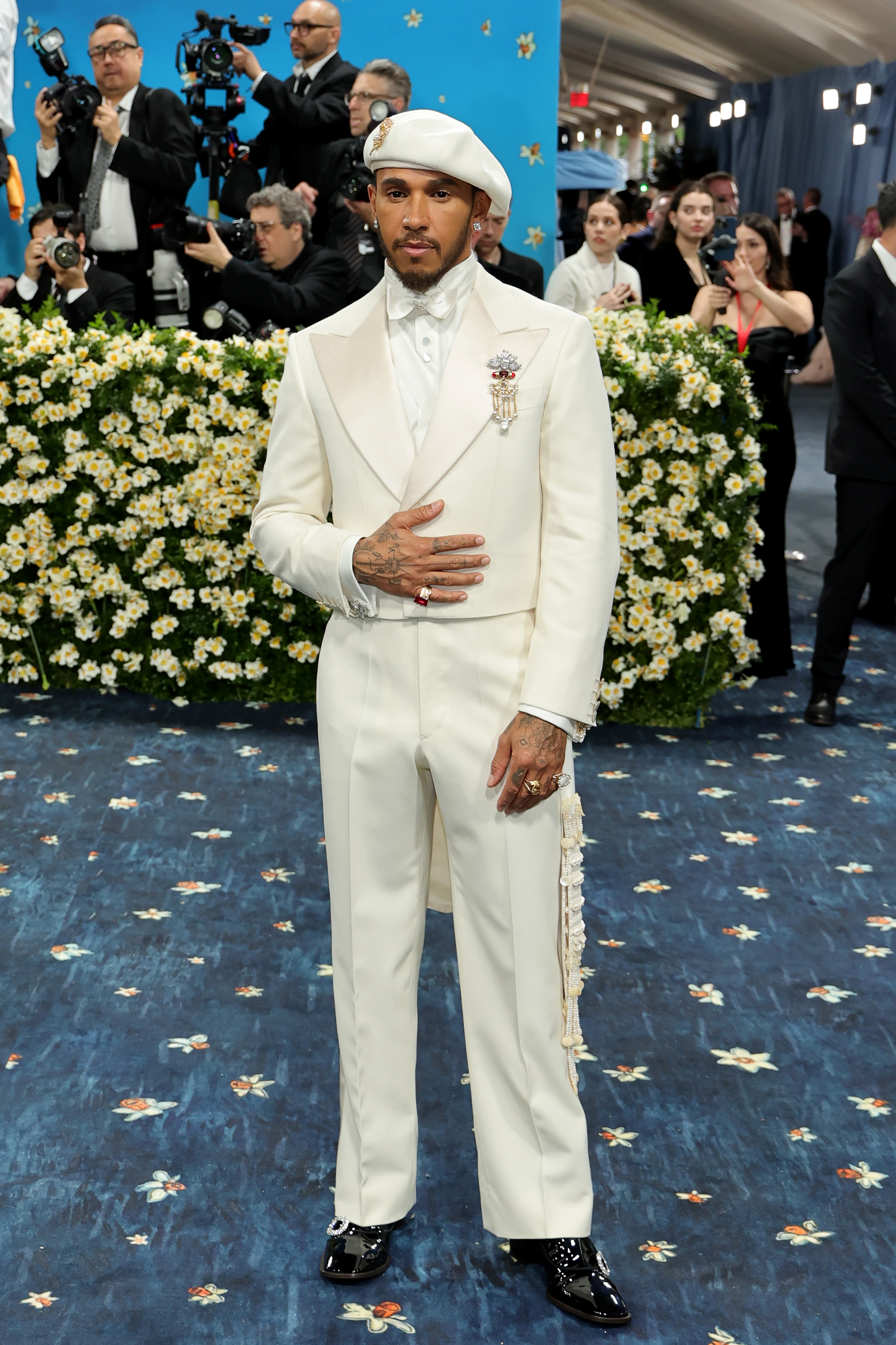 Lewis Hamilton, Met Gala Co-Chair, attends the 2025 Met Gala Celebrating "Superfine: Tailoring Black Style" at Metropolitan Museum of Art on May 05, 2025 in New York City. (Photo by Savion Washington/Getty Images)