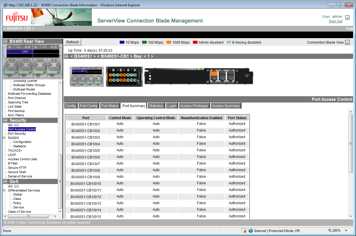 All switch blades have their own web browser management console which can be fired up from the Dashboard.