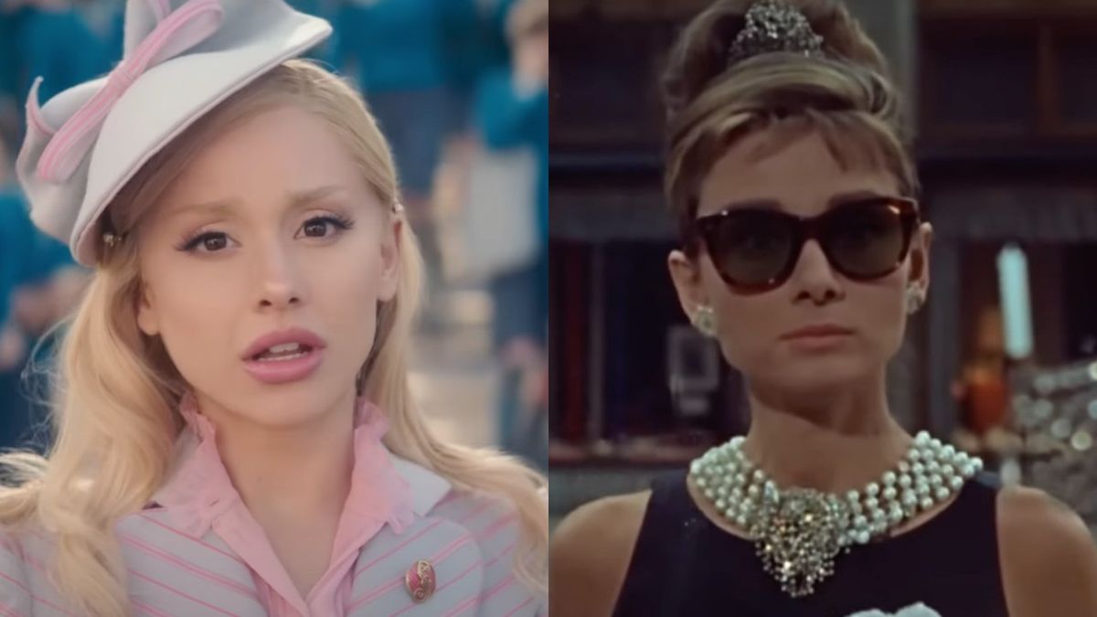 Side by side of Ariana Grande in Wicked and Audrey Hepburn in Breakfast At Tiffany&#039;s.