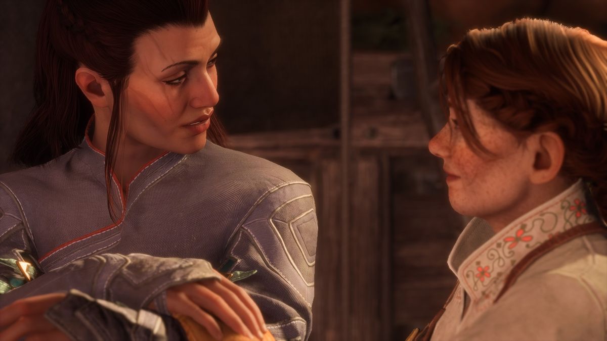 Rook and Harding stare into each others&#039; eyes in Dragon Age: The Veilguard