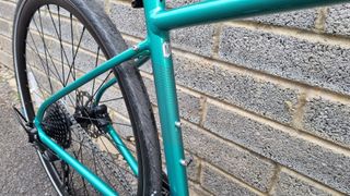 Detail of the reflective pattern in the paintwork on the seat tube