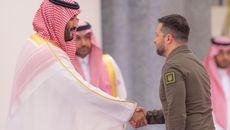 Saudi Crown Prince Mohammed bin Salman meets Ukrainian president Volodymyr Zelenskyy in Jeddah, Saudi Arabia on 19 May 2023