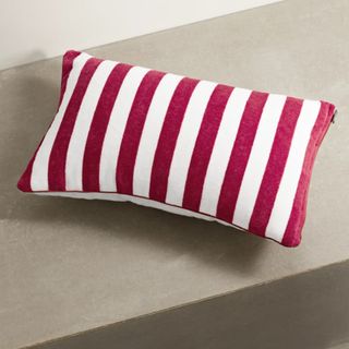 Striped red and white terry cloth pillow