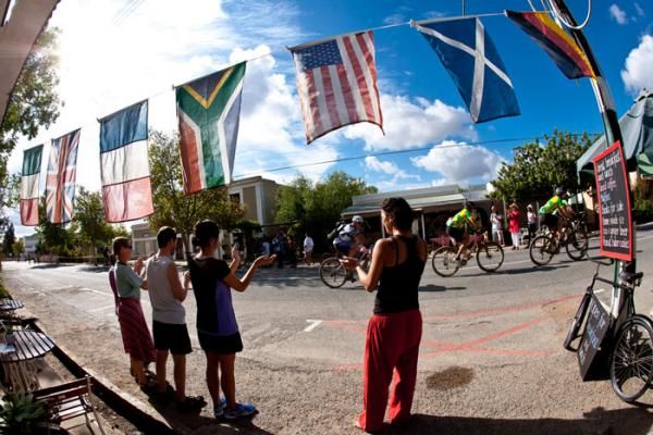 Supporters line the streets of Mcgregor to encourage the riders during stage 2 of the Cape Epic