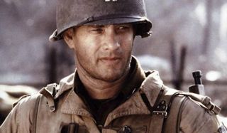 Saving Private Ryan Tom Hanks gives a steely look in his World War II Army uniform