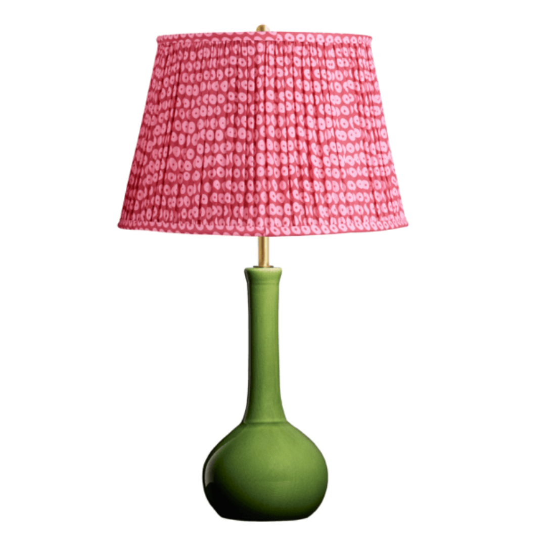 Pooky Lighting, Ellie Table Lamp With 14' Straight Empire Shade in Pink Block Printed Cotton