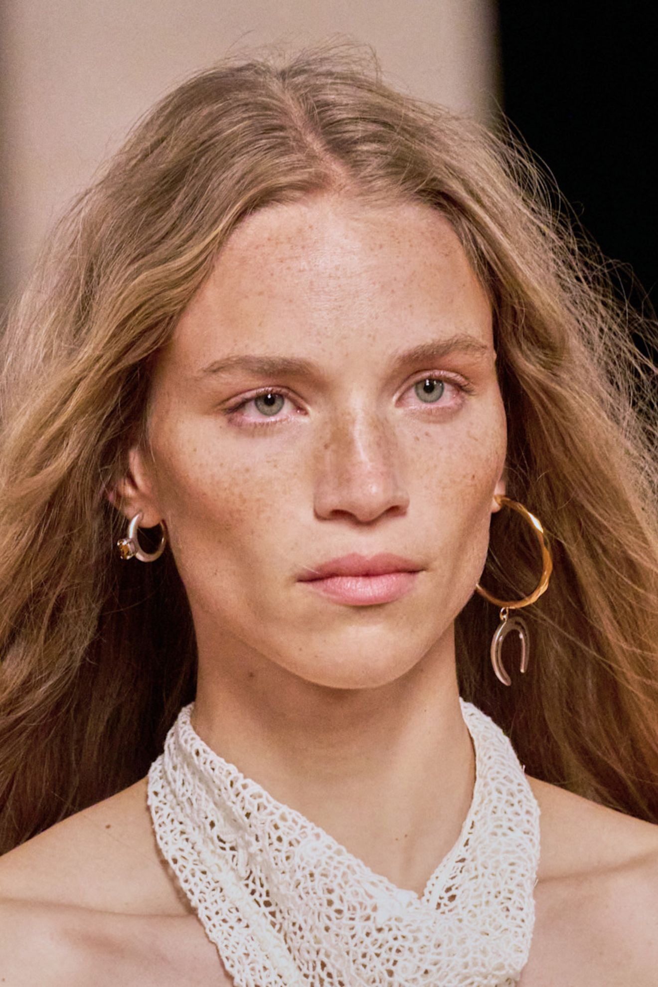 A model at the Isabel Marant SS26 Paris show with beachy waves