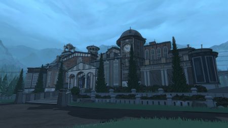 A mansion seen from the driveway