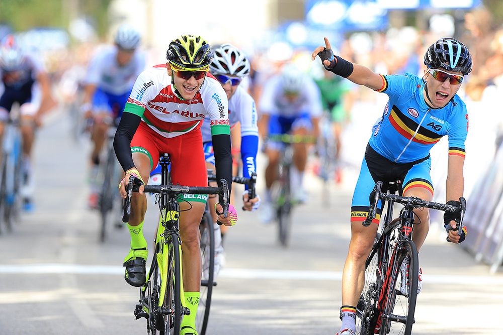 Aliaksandr Riabushenko (Belarus) wins the European championship road race