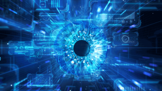 abstract image of eye and data in technology tunnel