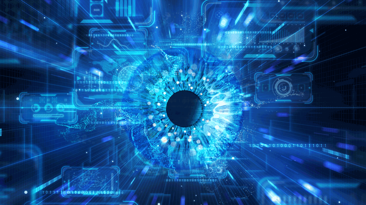abstract image of eye and data in technology tunnel